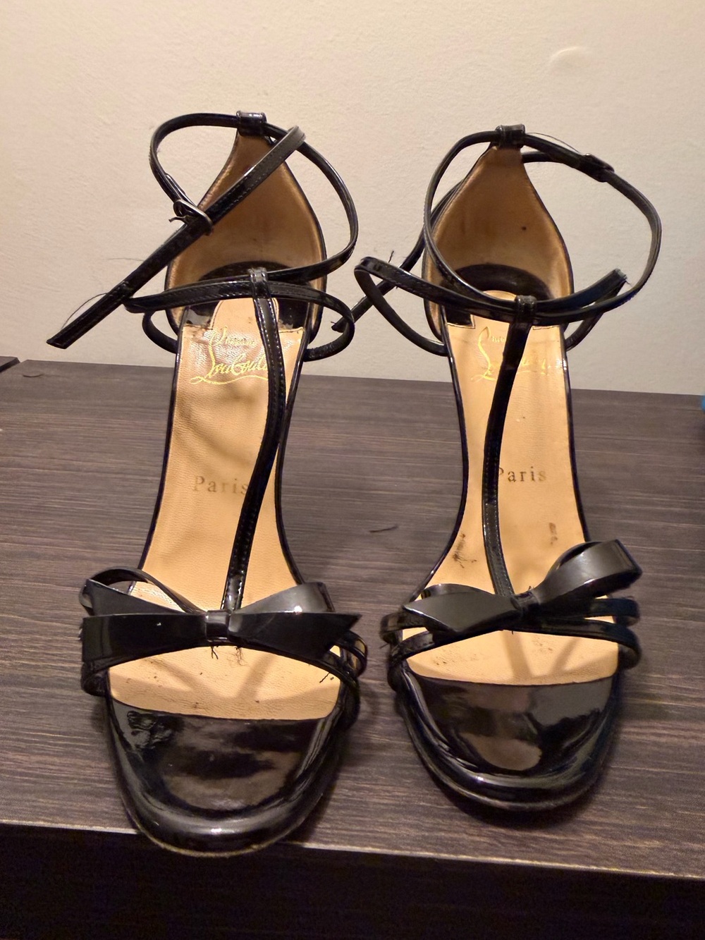 Christian Louboutin Blakissima Patent Leather Strappy ๐ & ๐ accents. - Picture 2 of 10